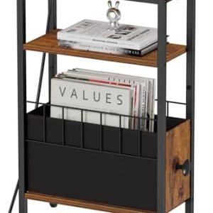 Snughome Narrow Side Table with Charging Station | Slim 3 Tier End Table for Small Spaces | Storage Nightstand for Sofa