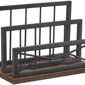 Snughome Desktop Mail Organizer - Matte Black Metal Desk Sorter for Home or Office - 2-Slot File Holder with Rustic Brow