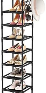Tall Narrow Shoe Rack for Entryway - 10-Tier Metal Shoe Shelf - Space Saving Organizer for 10-15 Pairs of Shoes & Boots