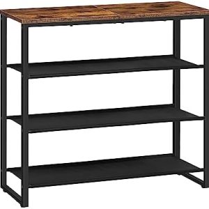 HOOBRO 4 Tier Shoe Rack - Industrial Rustic Brown Shoe Storage Organizer for Entryway & Closet, Holds 12-16 Pairs with 3