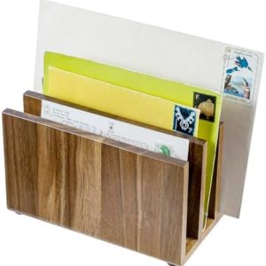 MyGift Premium Acacia Wood Mail Holder - 3 Slot Entryway Letter Organizer for Office Desktop & Bill Storage - Durable, S