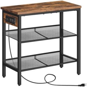 HOOBRO End Table - 3-Tier Narrow Side Table with Charging Station, Adjustable Shelves for Small Spaces, Rustic Brown & B