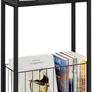 "Narrow Side Table with Magazine Holder - Space-Saving Design for Small Spaces - Perfect for Living Room, Bedroom, or Of