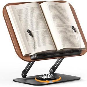 Adjustable Book Stand for Reading - 360° Rotating, Foldable Design, Elastic Clips - Multifunctional Holder for Recipes,