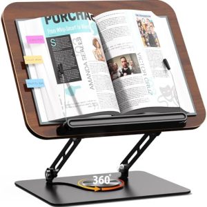 Abiglifty Adjustable Book Stand for Reading | 360° Rotating Base | Foldable Holder for Cookbook, Textbook, Tablets, Lapt